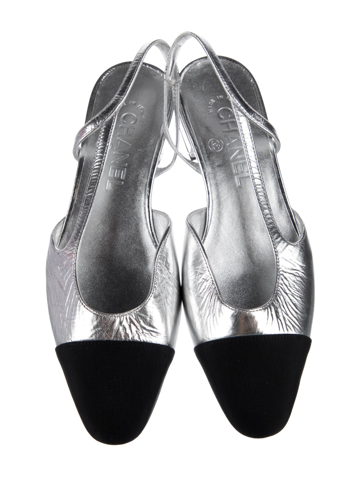 Chanel Interlocking CC Logo Leather Slingback Flats